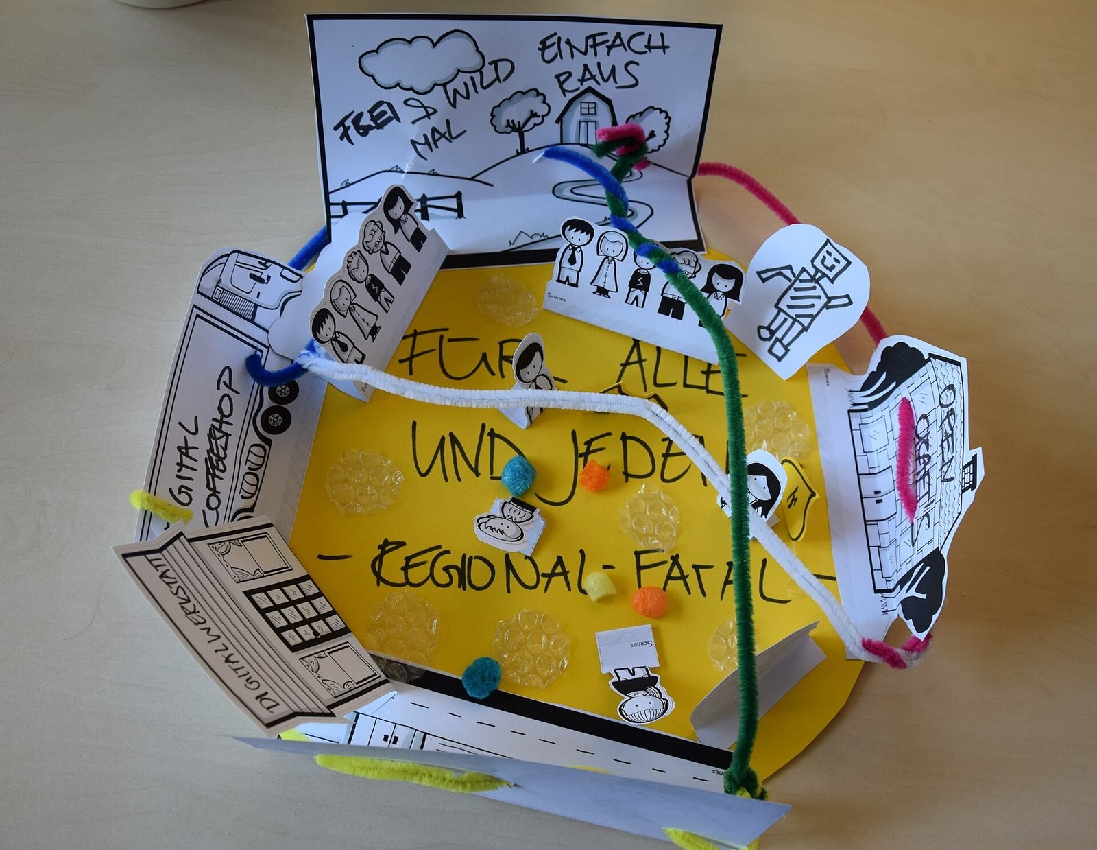 A rough paper and cardboard prototype of an interface